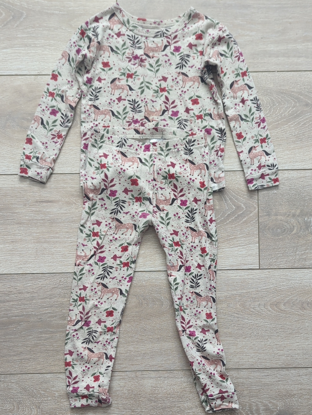 Gap Organic Cotton Long Sleeve Pajama Set - Cream with Pink & Green